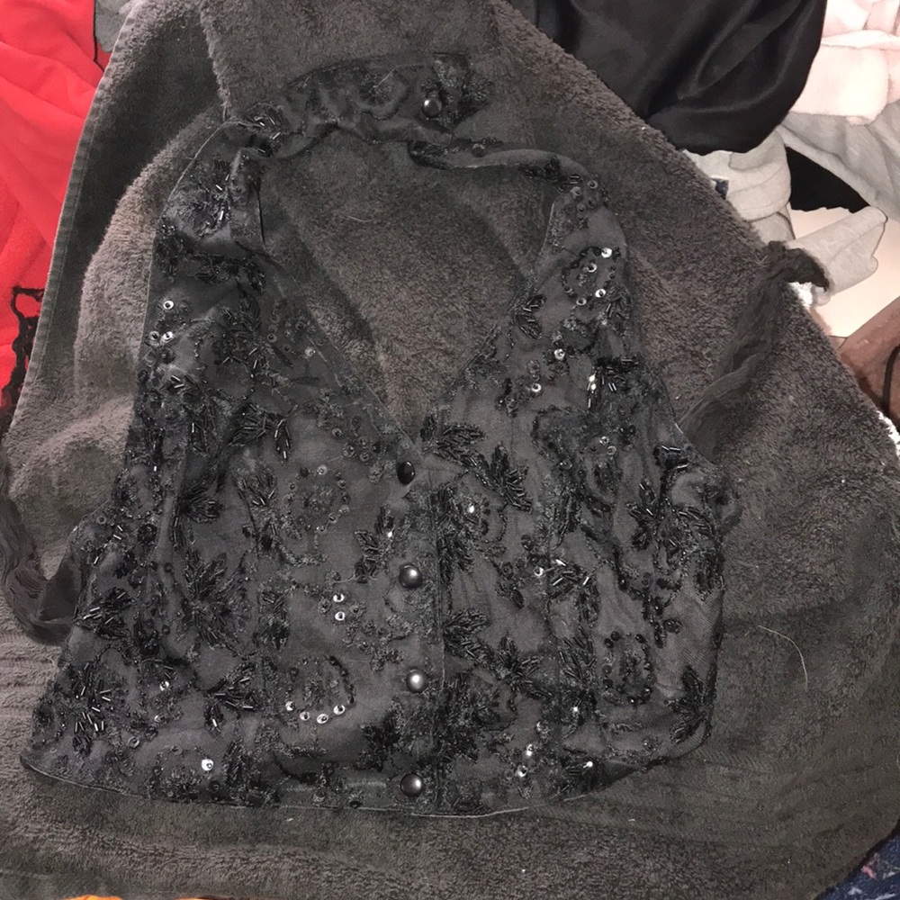 Hand beaded-back tie halter top